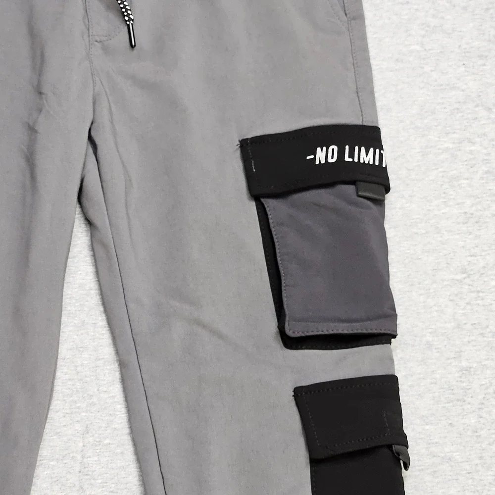 Rock Mens Grey Graphic Cargo Joggers Streetwear Multi Pocket Pants Size M Gym